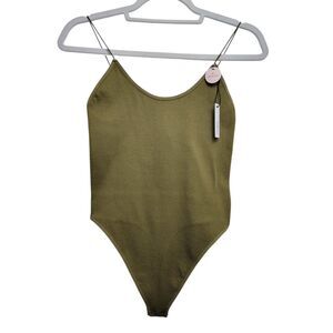 Forever 21 Green Ribbed Seamless Thong Bodysuit Size M/L
